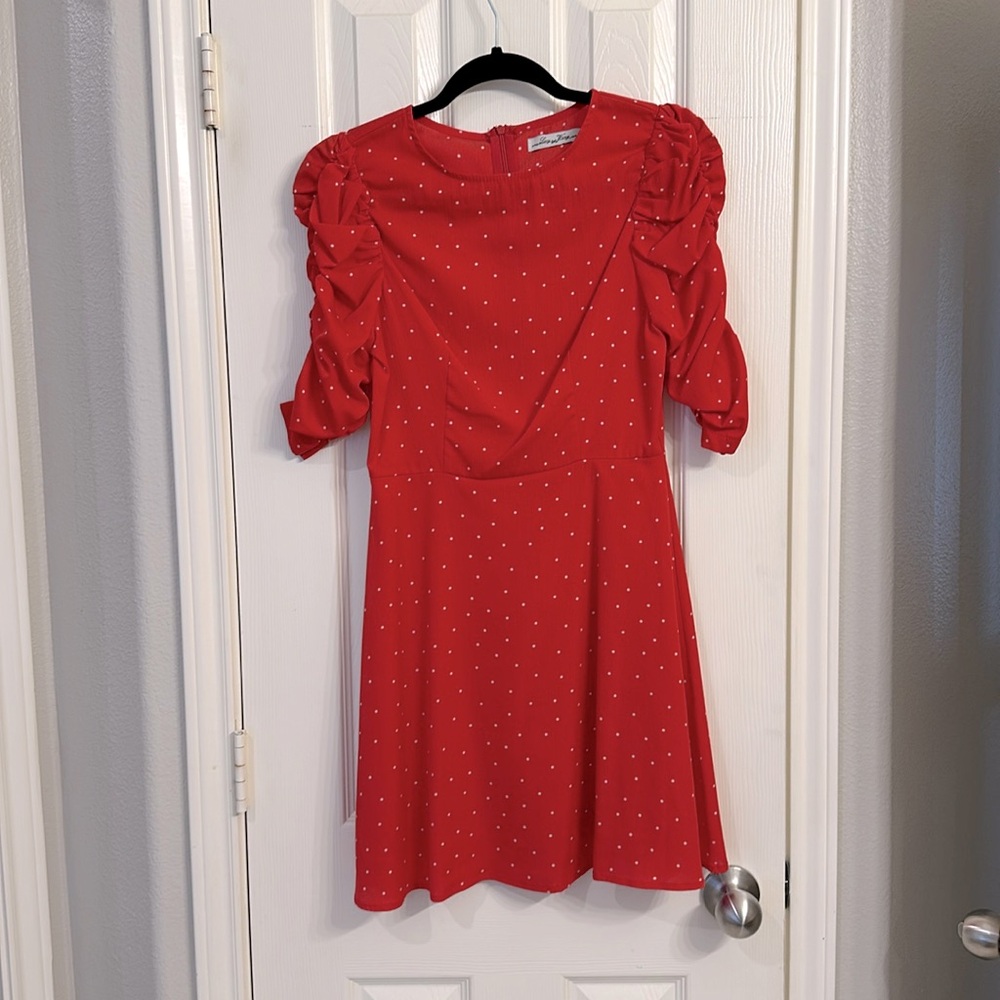 Lucy Wang red polka dot dress